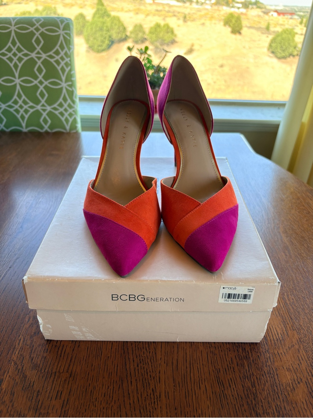 BCBGeneration Two-Tone Magenta and Orange Pointed D'Orsay Pumps
